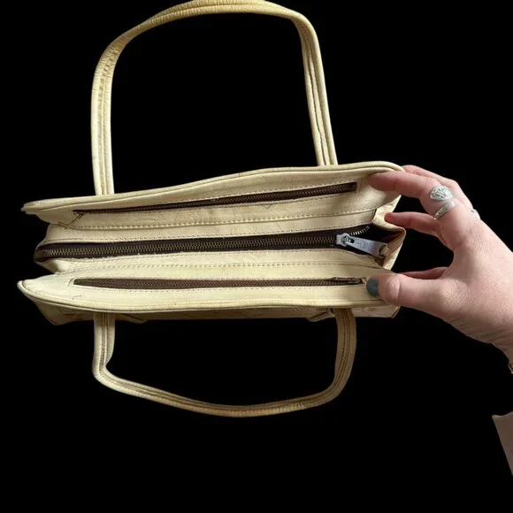 Vintage Leather Tooled Handbag Purse Ivory Western Ideal Zipper Cream - Picture 3 of 13